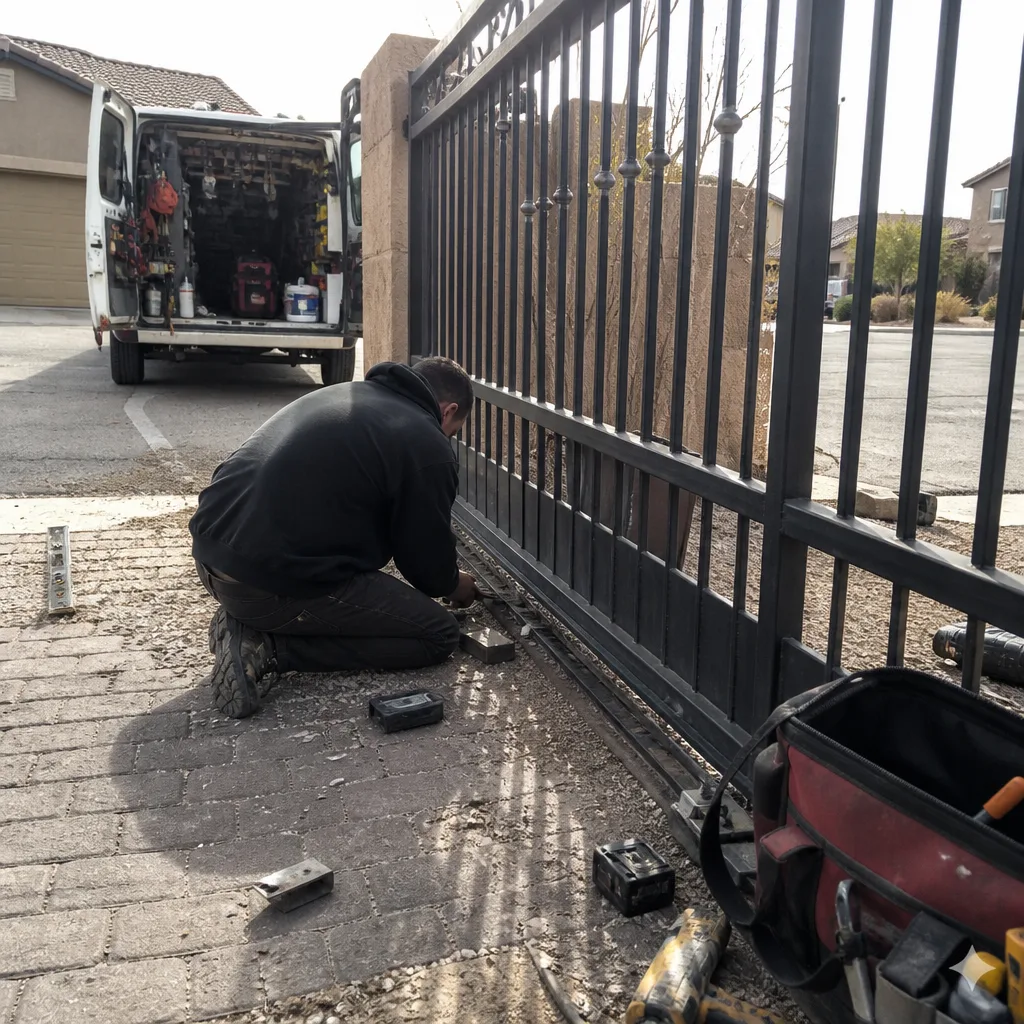 Technician performing professional gate motor repair services