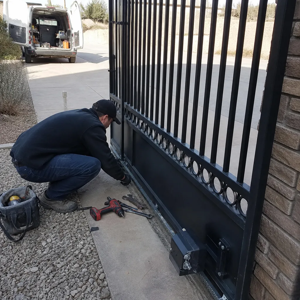 Technician performing professional automatic gate motor repair services